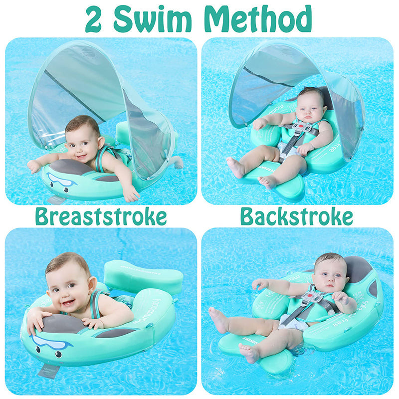 Ergonomic Non-Inflatable Buoy Baby Swim Float with Removable Canopy