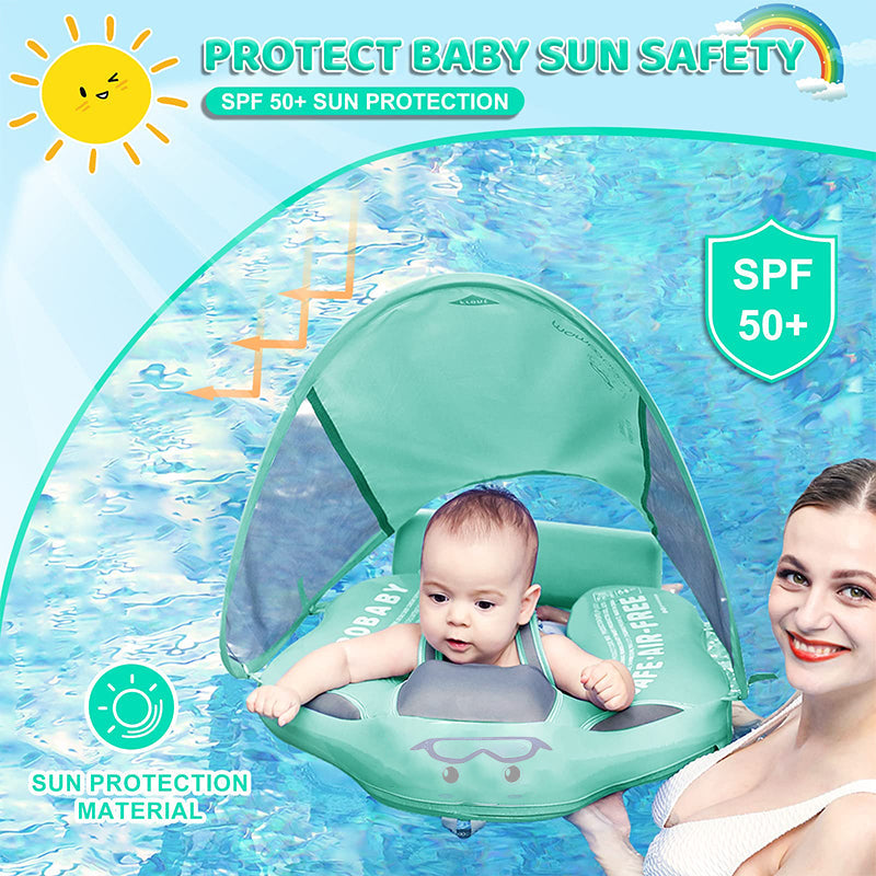 Ergonomic Non-Inflatable Buoy Baby Swim Float with Removable Canopy