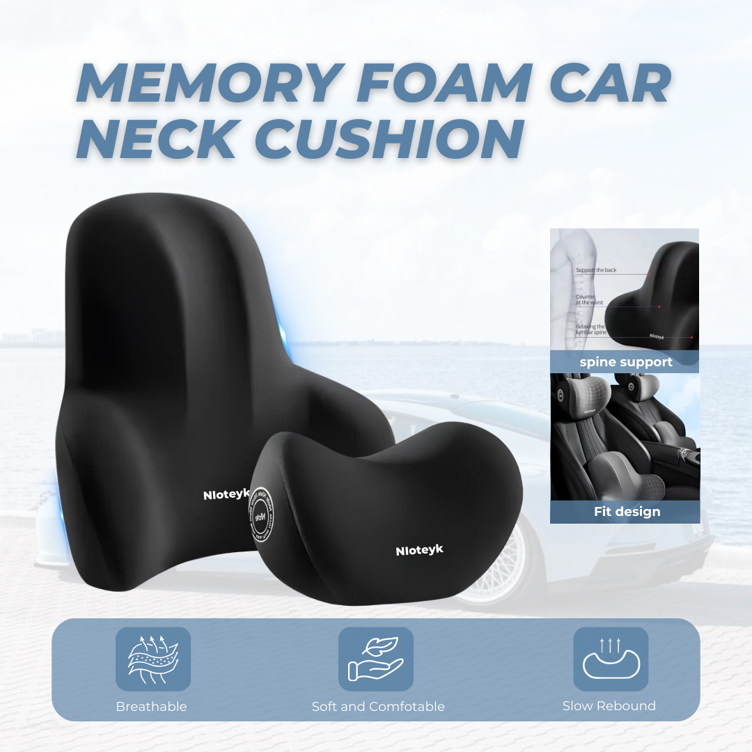 Ergonomic Memory Foam Car Seat Cushion - Neck & Lumbar Support