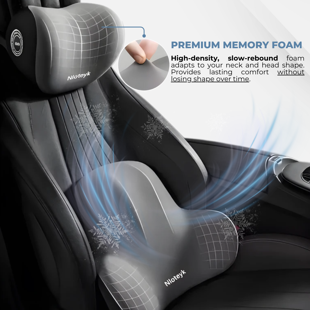 Ergonomic Memory Foam Car Seat Cushion - Neck & Lumbar Support