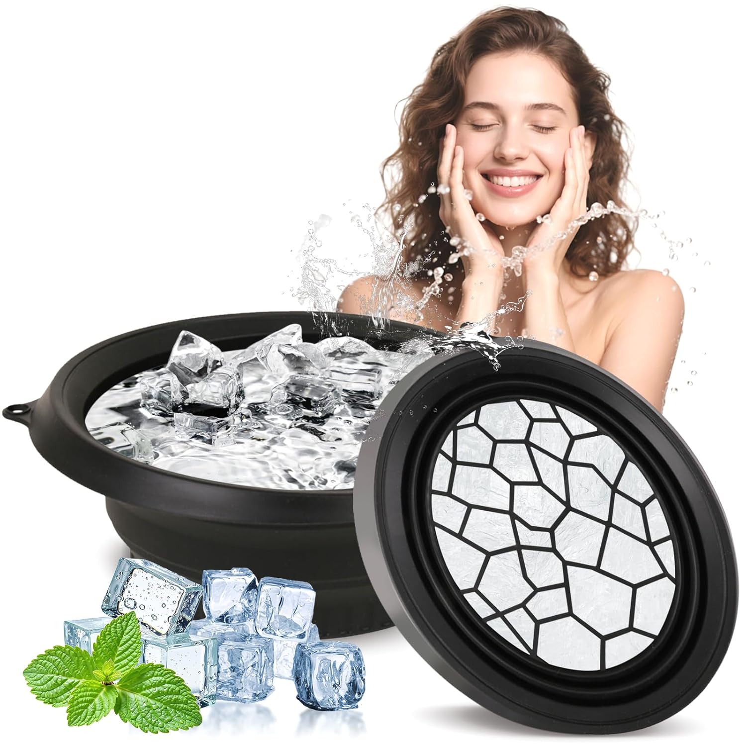 Foldable Silicone Facial Ice Bath Bowl, Ice Face Bowl with Built-in Ice Tray