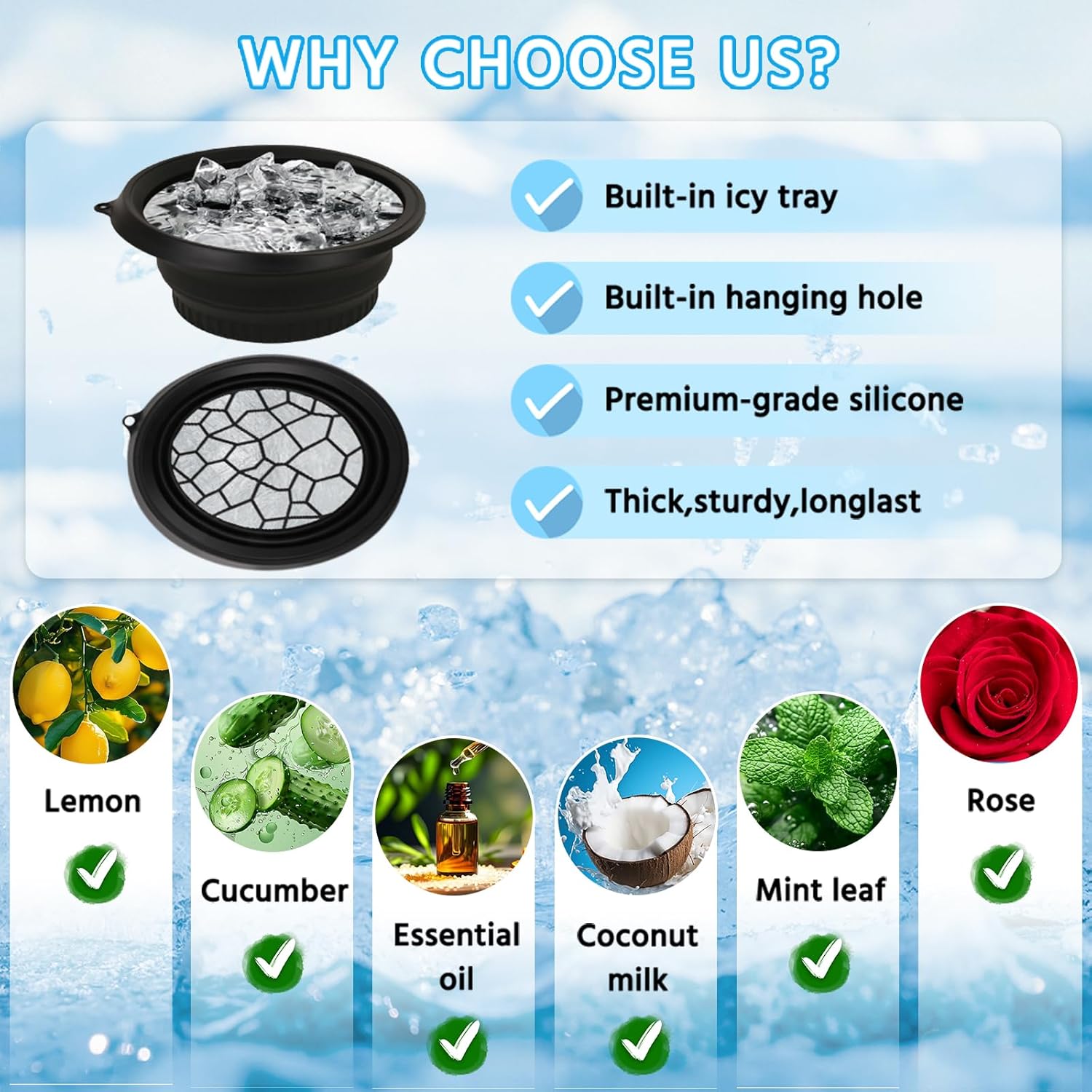 Foldable Silicone Facial Ice Bath Bowl, Ice Face Bowl with Built-in Ice Tray