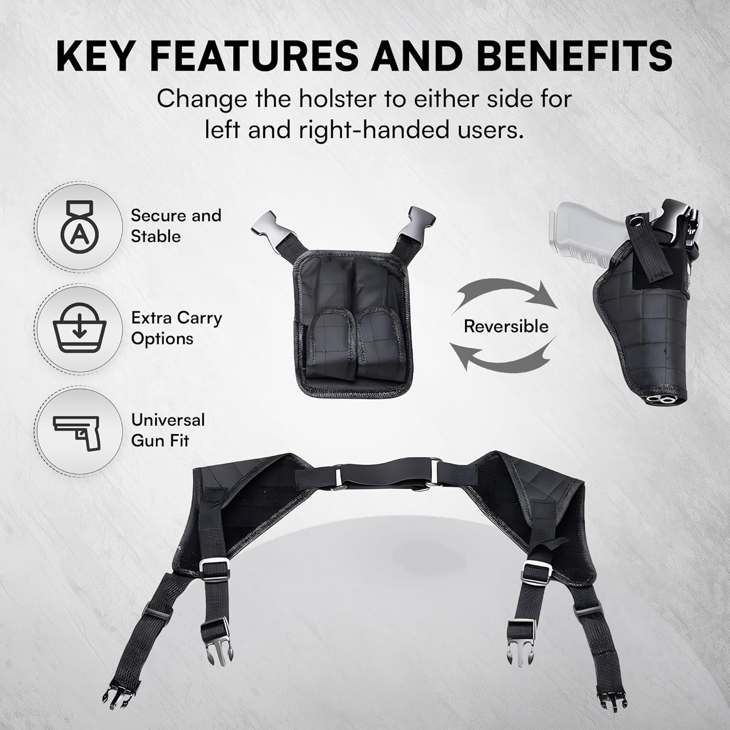 Baldman Shoulder Holster with Vertical Holster & Double Magazine Pouch, Adjustable Universal Fit