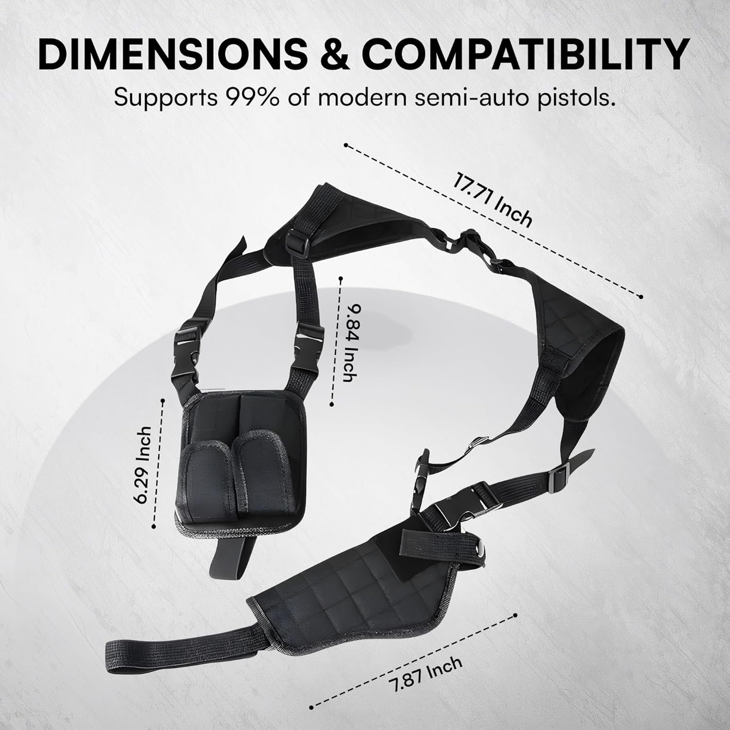 Baldman Shoulder Holster with Vertical Holster & Double Magazine Pouch, Adjustable Universal Fit