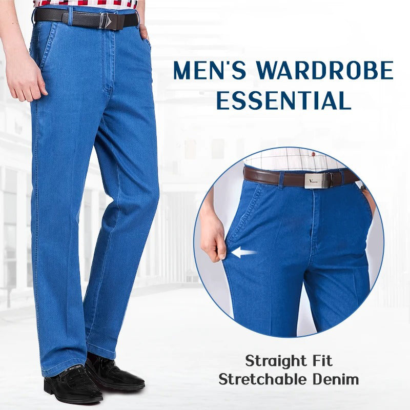 Men's High Waist Straight Fit Stretch Jeans