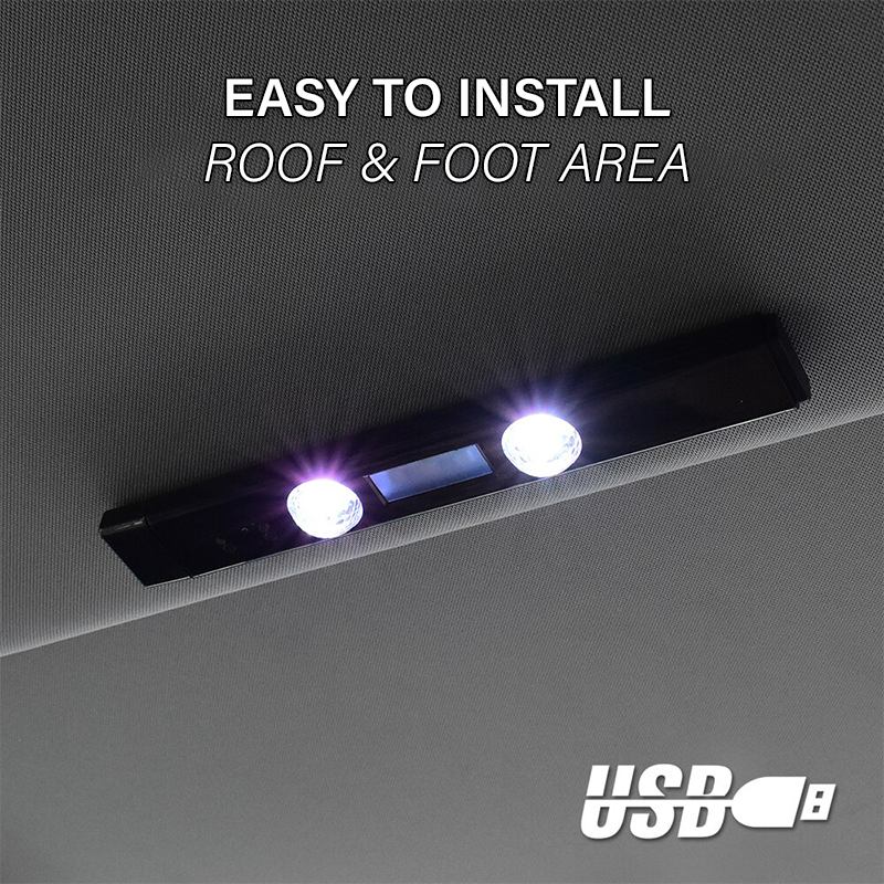 LED RGB Car Ambient Atmosphere Wireless Roof & Foot Light with USB Port