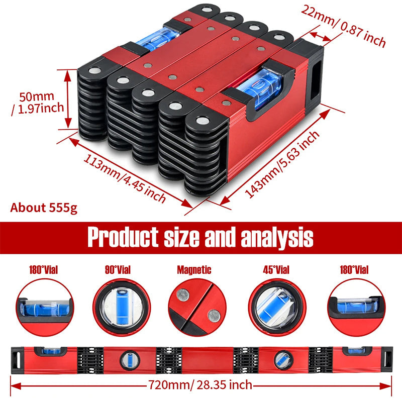 Multifunctional Adjustable Foldable Magnetic Ruler Level Tool for Precision Measurement