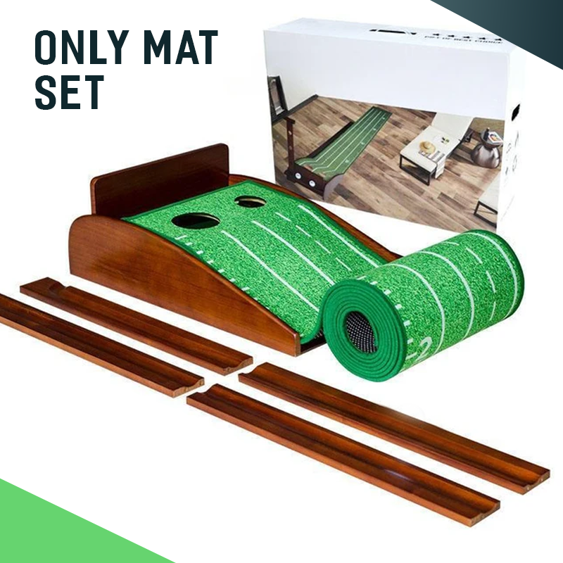 Wood Base with 1/2 Hole Training Green Indoor & Outdoor Golf Putting Mat Set