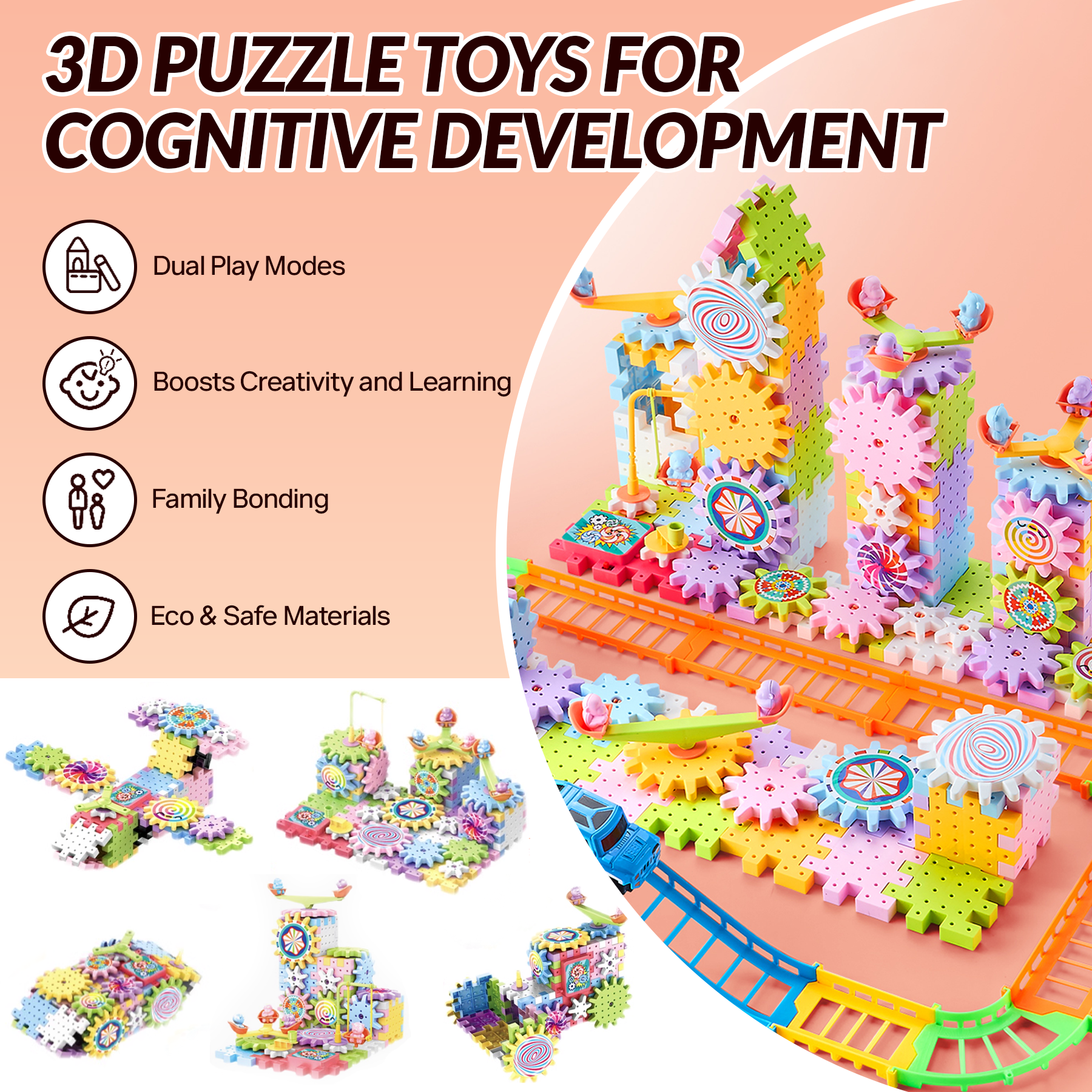 3D Puzzle Toys for Cognitive Development | Safe and Educational Toy for Kids with Manual & Electric Modes