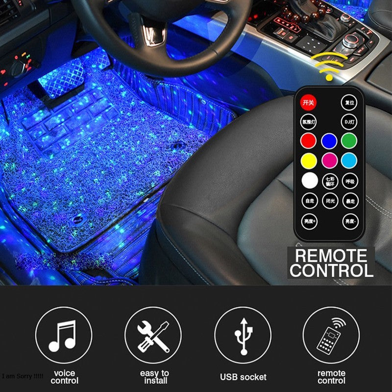 LED RGB Car Ambient Atmosphere Wireless Roof & Foot Light with USB Port