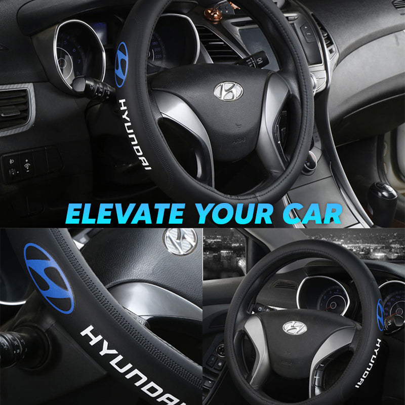 Breathable Anti Slip Leather Car Steering Wheel Cover Universal Fit with Printed Car Logo