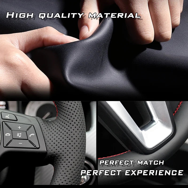 Breathable Anti Slip Leather Car Steering Wheel Cover Universal Fit with Printed Car Logo