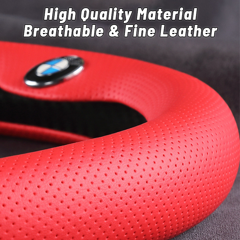 Nexim Customized Car Logo Breathable Ultra-thin 5D Leather & Carbon Car Steering Wheel Cover Universal Fit