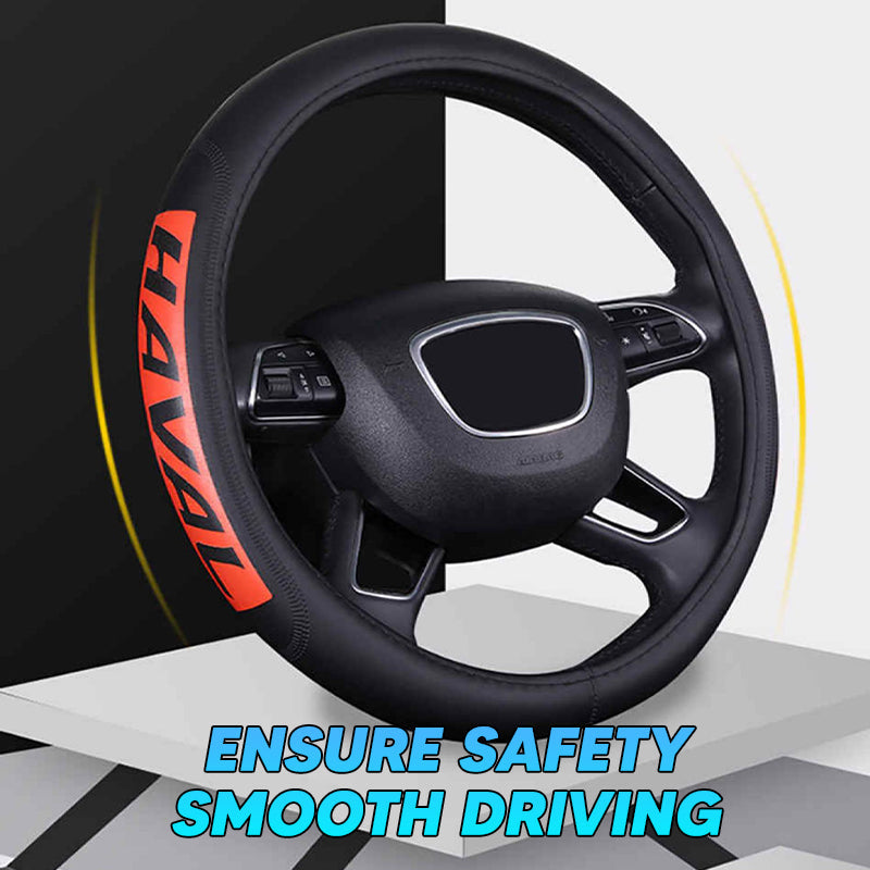 Breathable Anti Slip Leather Car Steering Wheel Cover Universal Fit with Printed Car Logo