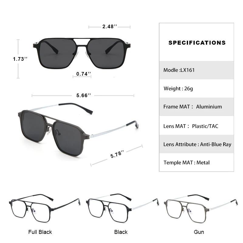 4-In-1 Aluminum Polarized Prescription Magnetic Clip-on Sunglasses