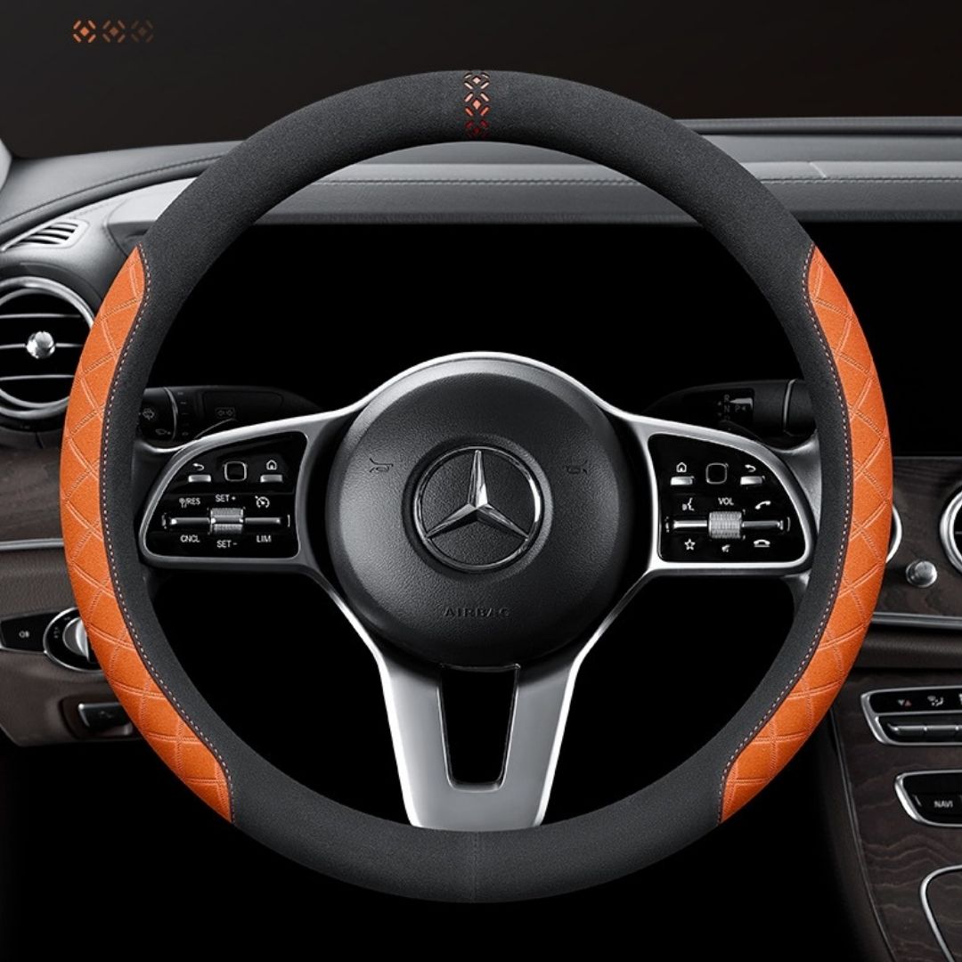 Rivo Suede Steering Wheel Cover – Non-Slip, Breathable, Sweat-Absorbing & 4-Season Universal Fit