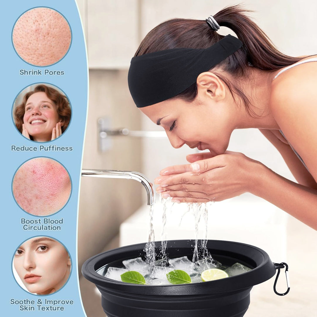 Foldable Silicone Facial Ice Bath Bowl, Ice Face Bowl with Built-in Ice Tray