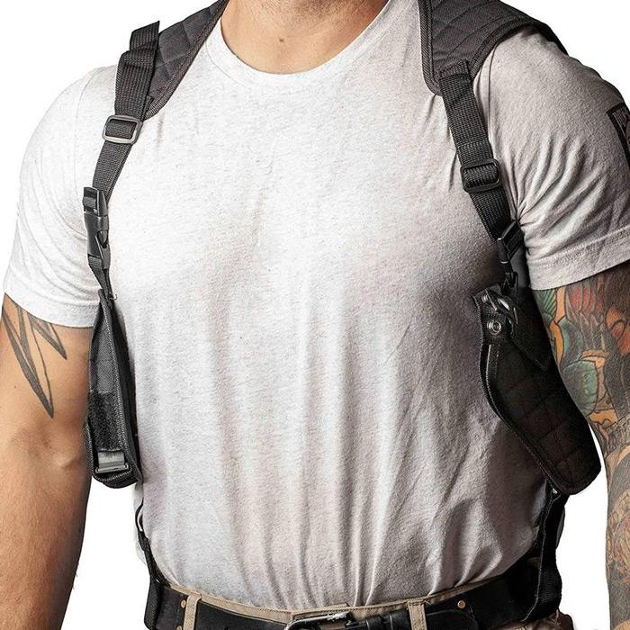 Baldman Shoulder Holster with Vertical Holster & Double Magazine Pouch, Adjustable Universal Fit