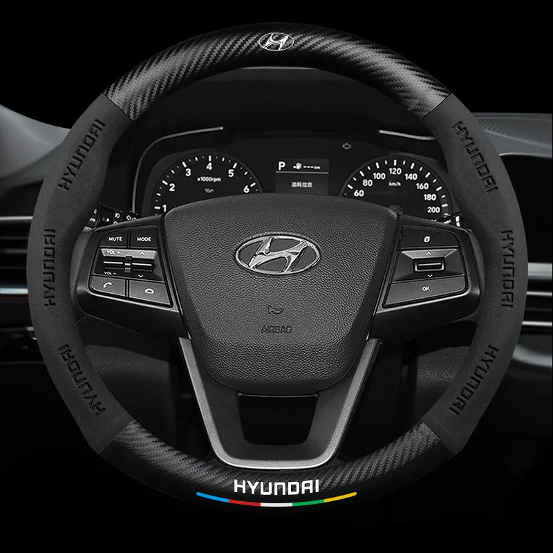 Anti Slip 3D Embossed Carbon Fiber Leather Car Steering Wheel Cover Universal Fit