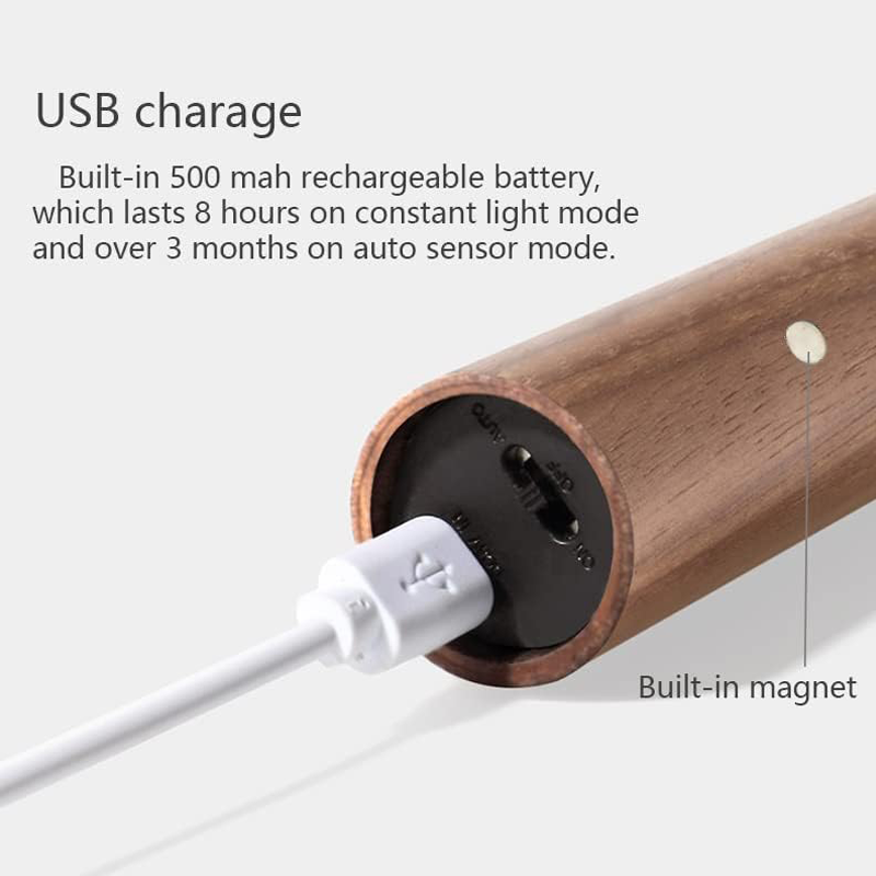 Wooden USB Rechargeable Magnetic Motion Sensor Night Light for Hallways, Bedrooms, etc.