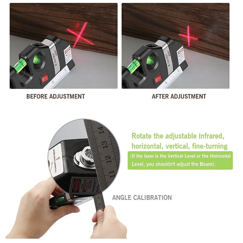 4 In 1 Multifunctional Laser Leveler Tool With 8ft/2.5m Standard Measure Tape Metric Rulers Metal Tripod