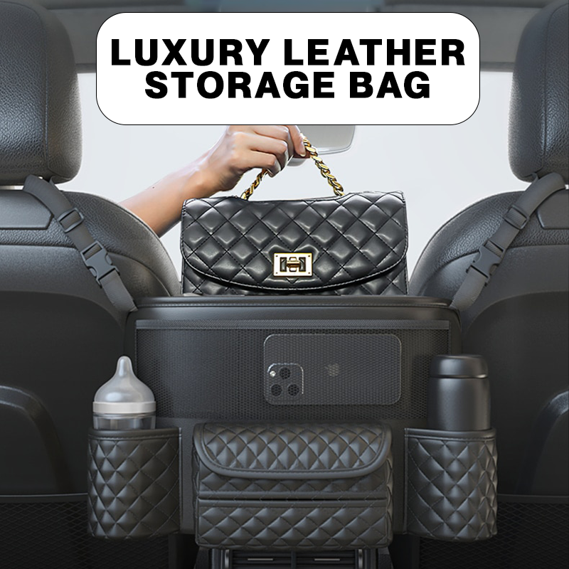 Luxury Leather Large Capacity Car Seat Middle Hanger Storage Bag with Multiple Pockets