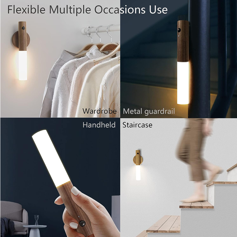 Wooden USB Rechargeable Magnetic Motion Sensor Night Light for Hallways, Bedrooms, etc.