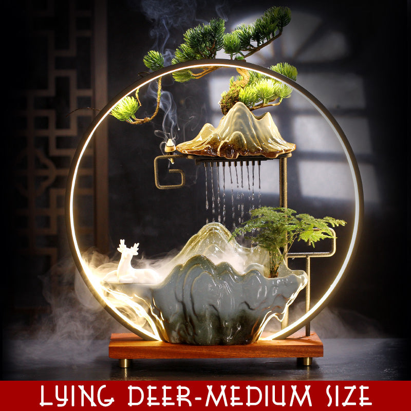 LED Mist Zen Incense Burner Wealth-promoting Feng Shui Circulating Water Fountain Ornaments