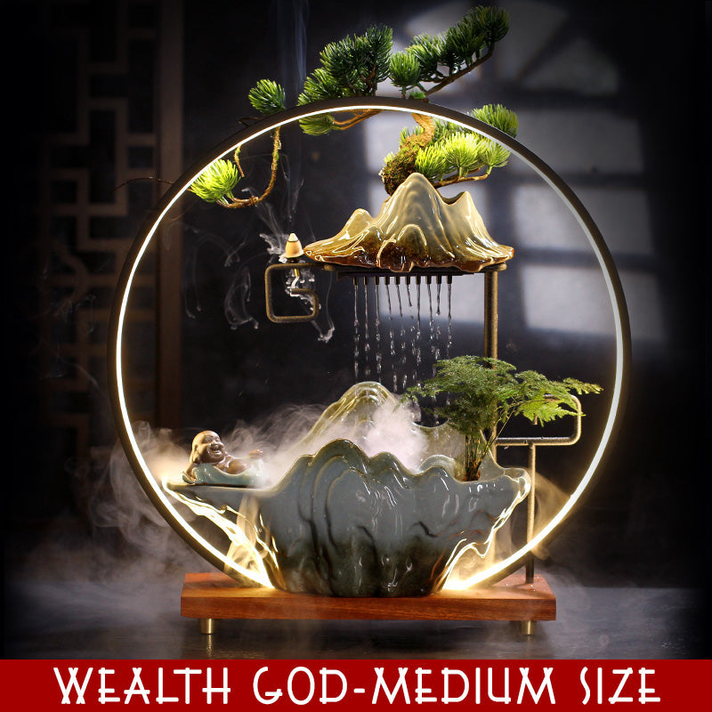 LED Mist Zen Incense Burner Wealth-promoting Feng Shui Circulating Water Fountain Ornaments