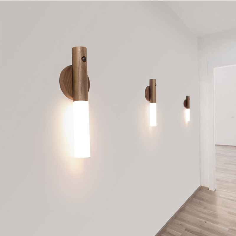 Wooden USB Rechargeable Magnetic Motion Sensor Night Light for Hallways, Bedrooms, etc.