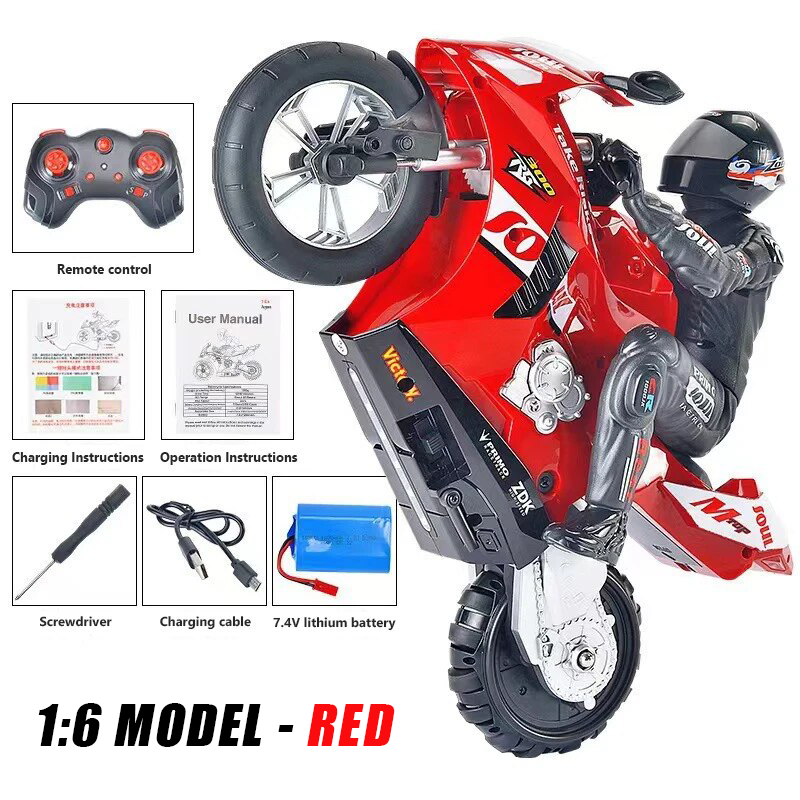 2.4G 1/6 1/10 High Speed Racing Drift RC Remote Control Stunt Motorcycle with Riding Figure