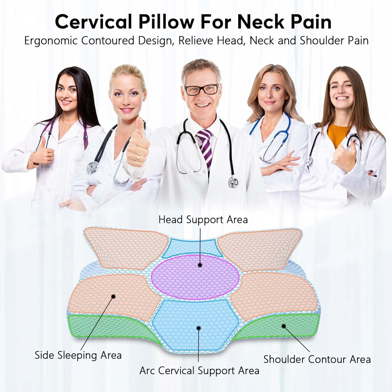 Cervical Orthopedic Memory Foam Bed Pillow for Neck Pain Relief