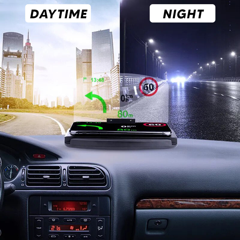 Universal Car HD Mobile Phone Holder Navigation Projector HUD Auto Display with Wireless Fast Charging