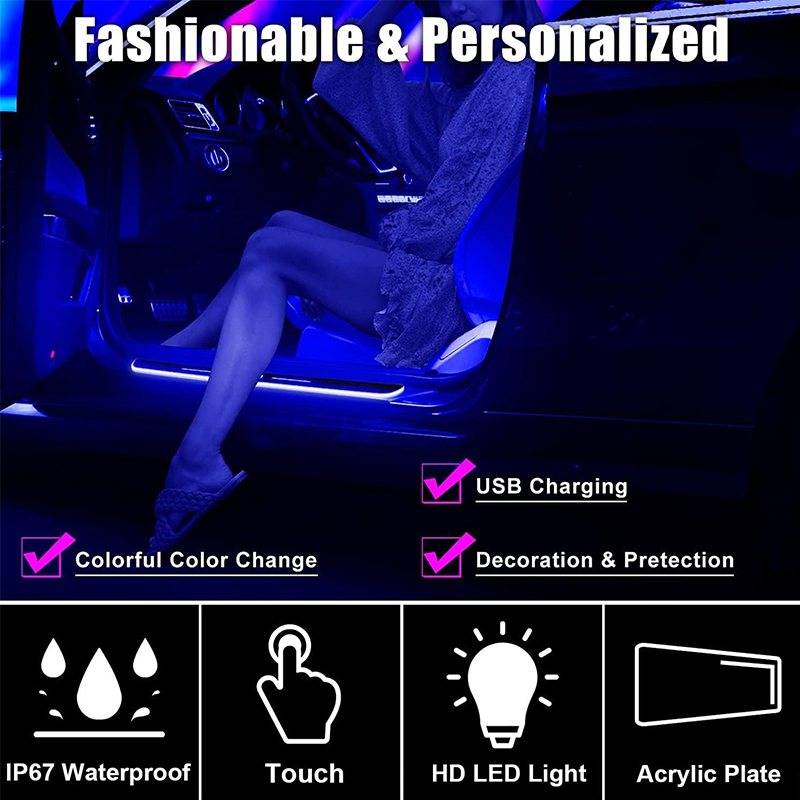 4Pcs Customizable Wireless Auto-Sensing LED Car Door Sill Lights for All Car Models