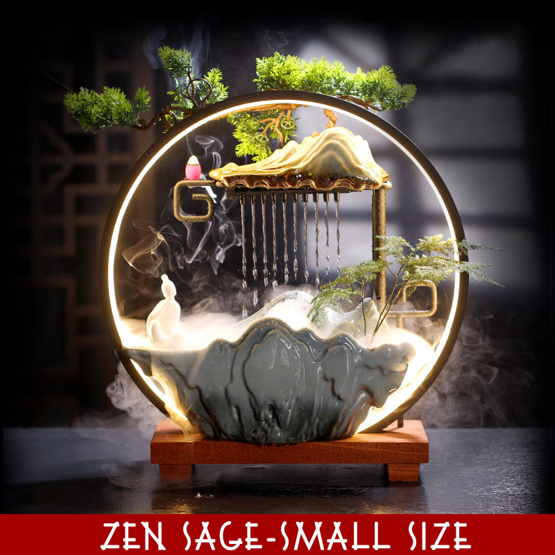 LED Mist Zen Incense Burner Wealth-promoting Feng Shui Circulating Water Fountain Ornaments