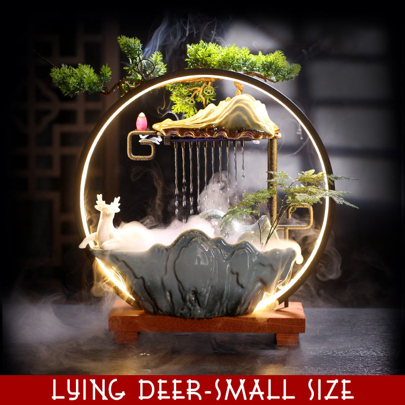 LED Mist Zen Incense Burner Wealth-promoting Feng Shui Circulating Water Fountain Ornaments