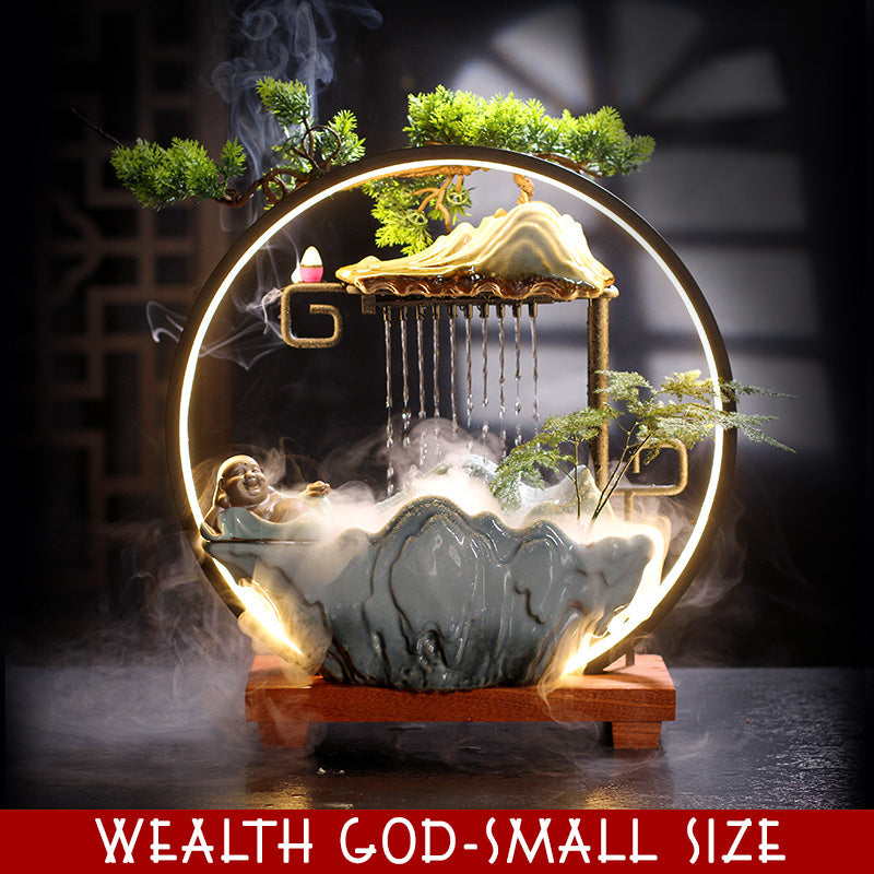 LED Mist Zen Incense Burner Wealth-promoting Feng Shui Circulating Water Fountain Ornaments