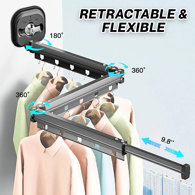 Foldable & Retractable Aluminum Alloy Clothes Drying Rack with Suction Cup