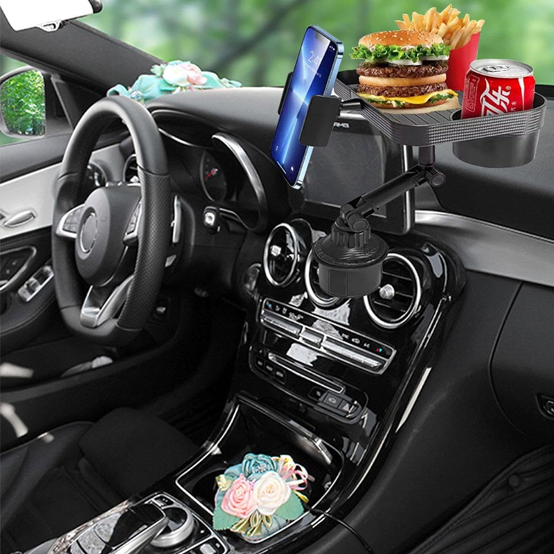 360° 2 in 1 Adjustable Cup Phone & Food Tray Holder Extender for Cars