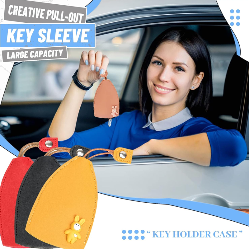 Creative Pull Out Cute PU Leather Car Key Case Cover