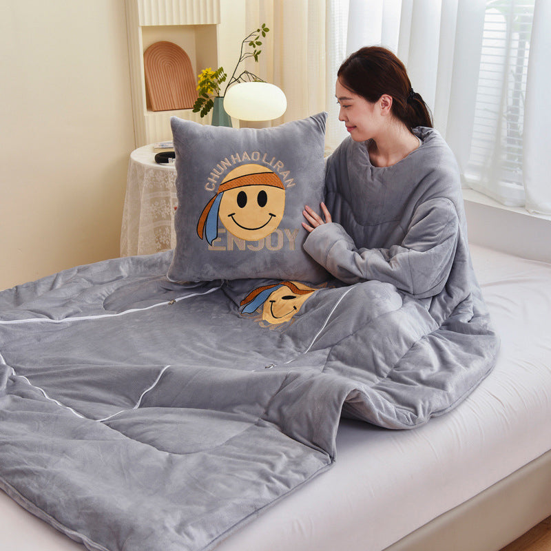 Multifunctional Winter Lazy Thickened Skin-friendly Brushed Quilt with Sleeves