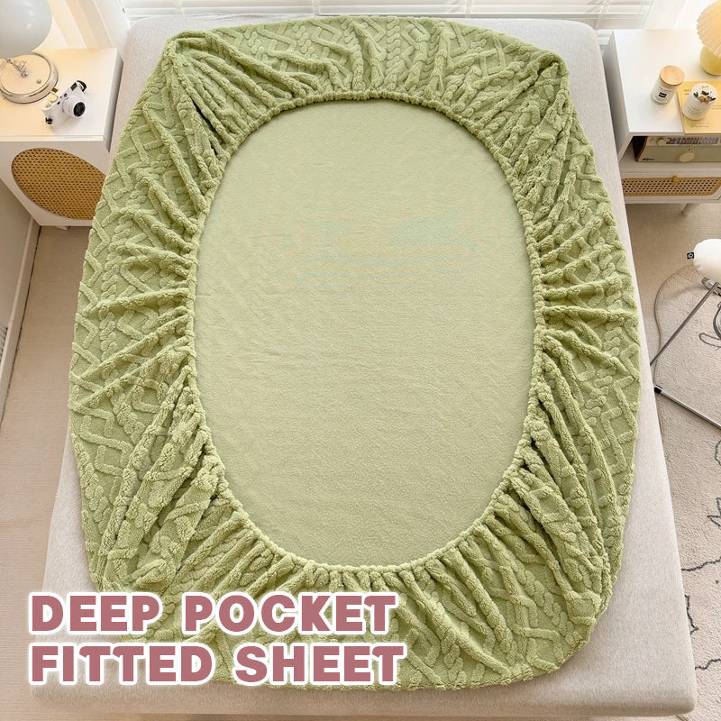 Thickened Plush Coral Velvet Fitted Sheet Breathable Soft Warm Deep Pocket Mattress Protector Cover