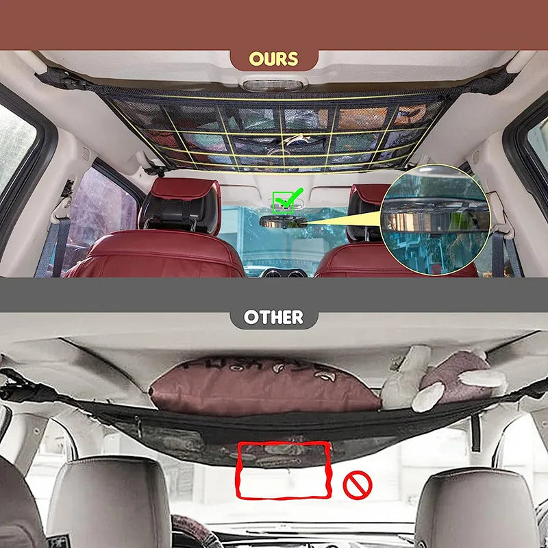 Car Ceiling Cargo Storage Net With Adjustable Double-Layer Mesh Organizer