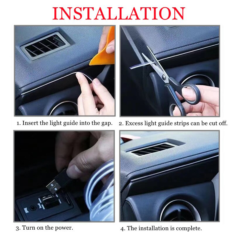 DIY Flexible Car Interior Decoration Ambient Cold Lighting LED Strip With 5V USB