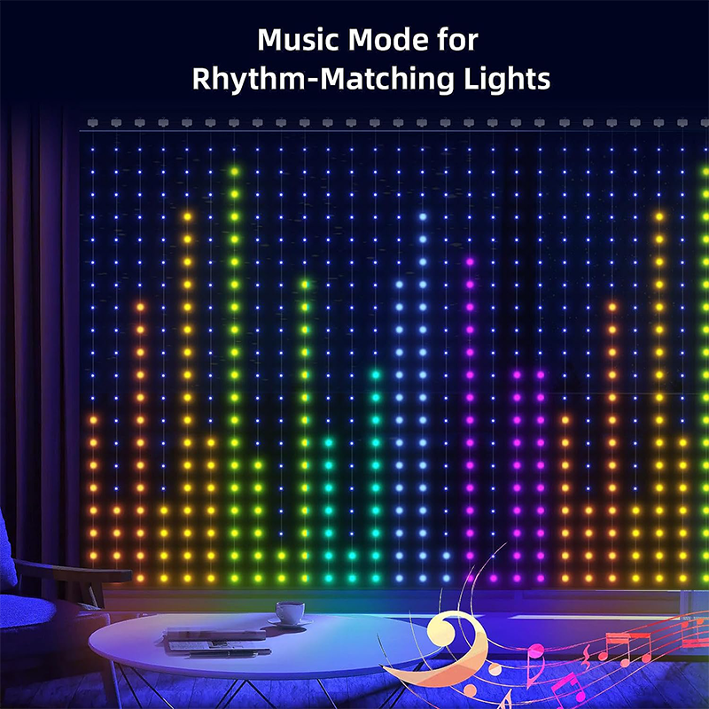 Smart LED RGB Music Sync APP Control Dynamic DIY Curtain Lights for Bedroom, Party, Christmas Decoration