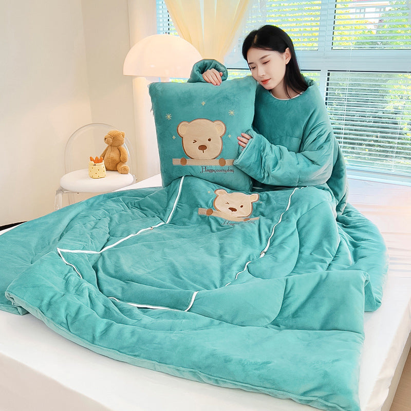 Multifunctional Winter Lazy Thickened Skin-friendly Brushed Quilt with Sleeves