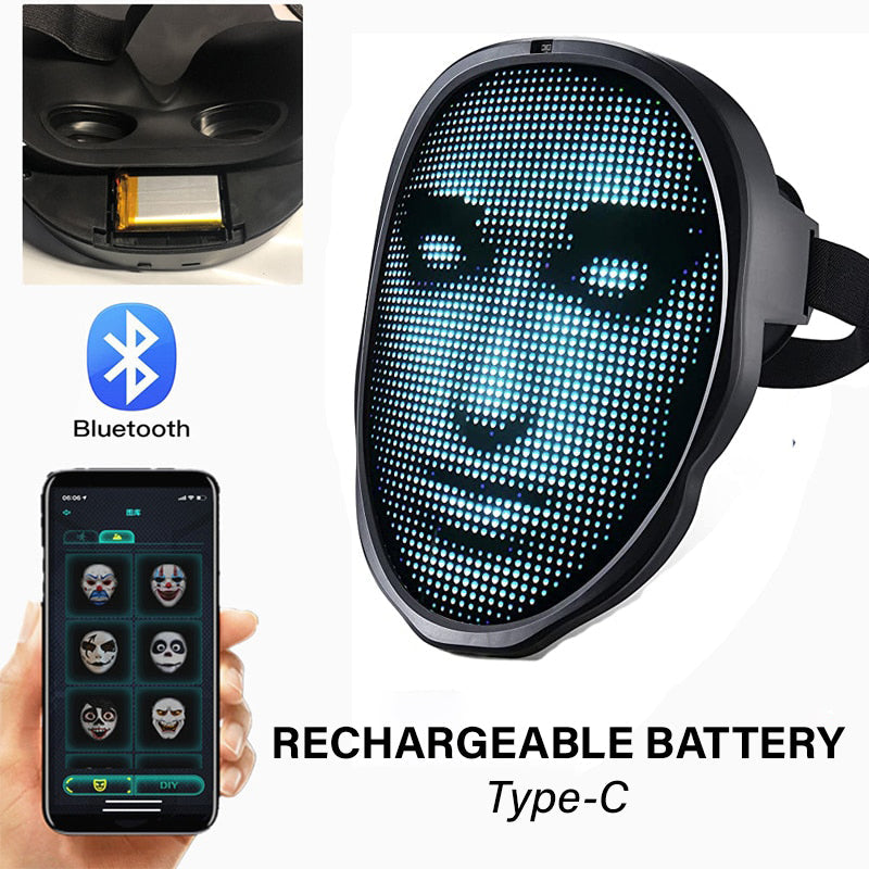 Bluetooth Rechargeable APP Control Motion Sensor LED Face Masks For Halloween