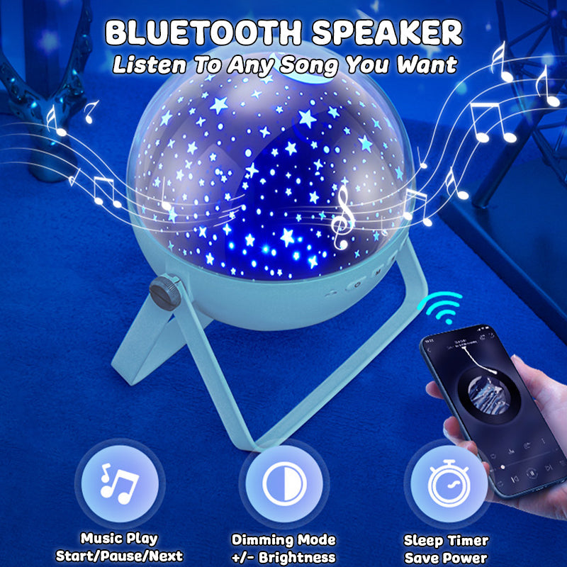 360° Rotating Starry Sky Night Light Projector Lamp Bluetooth Speaker Remote Control