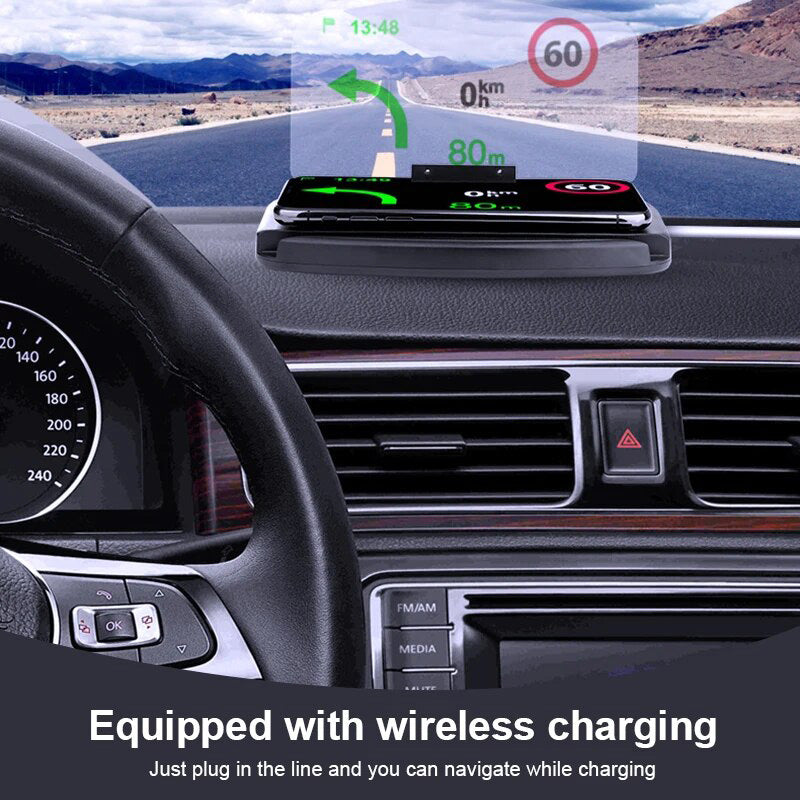 Universal Car HD Mobile Phone Holder Navigation Projector HUD Auto Display with Wireless Fast Charging