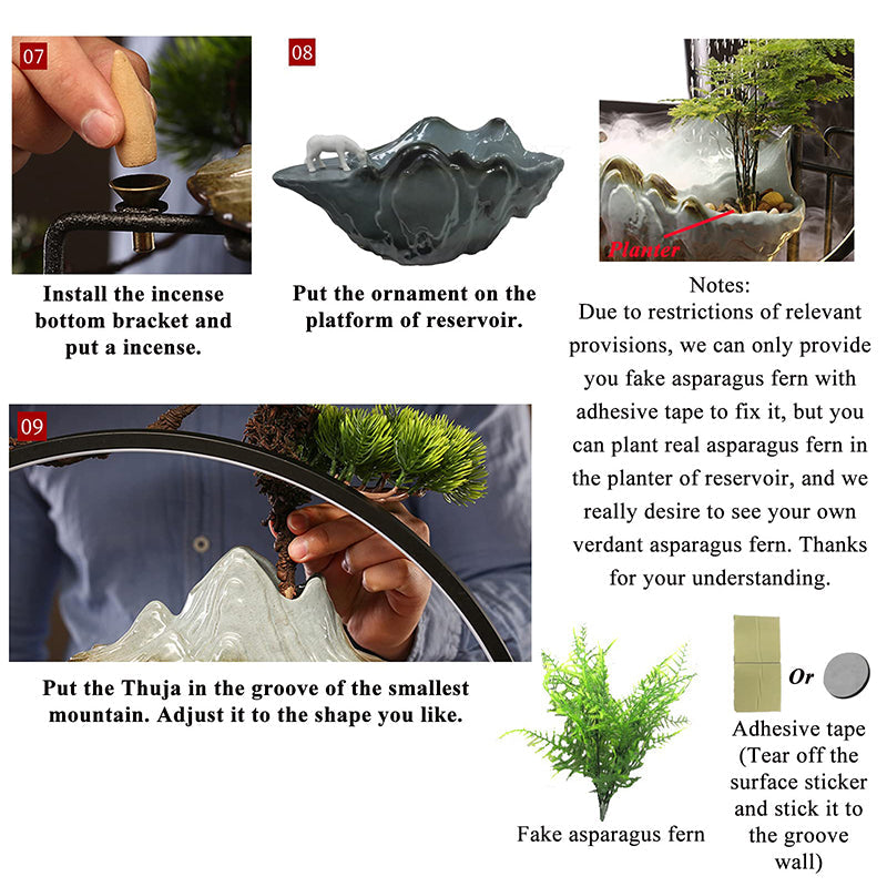 LED Mist Zen Incense Burner Wealth-promoting Feng Shui Circulating Water Fountain Ornaments